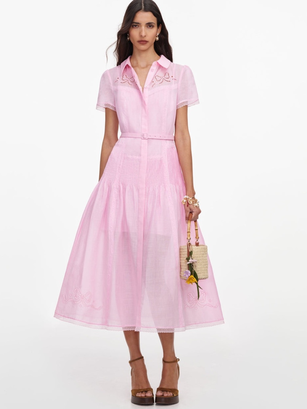 NWOT Self-Portrait PINK EMBROIDERED MIDI DRESS - Picture 1 of 9